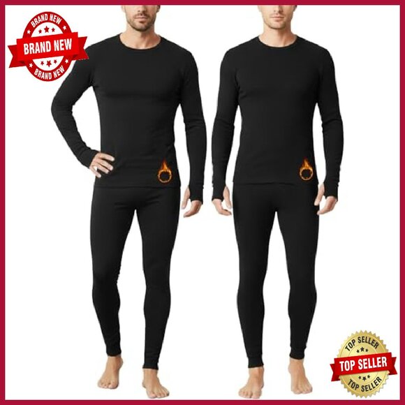 Men's Thermal Underwear Set Fleece Lined Base Layer Top & Bottom - Picture 2 of 8